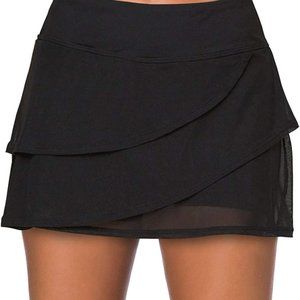 NWT Women's Waistband Swimdress Ruffle Swim Skirt Swimsuit Bottom Black